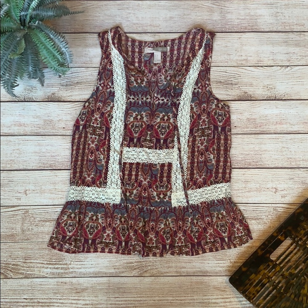 ✨5/$25✨ boho print ruffle tank top (S)